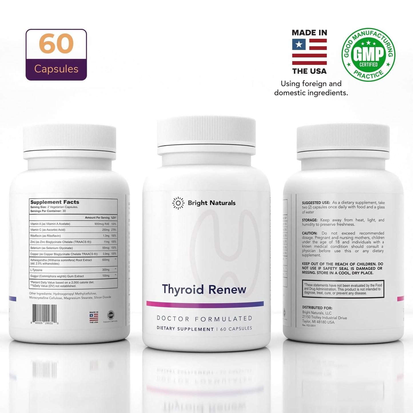 Bright Naturals Thyroid Renew – Women’s Thyroid Support with Zinc, Selenium, Copper, Ashwagandha & L-Tyrosine (60 Capsules)