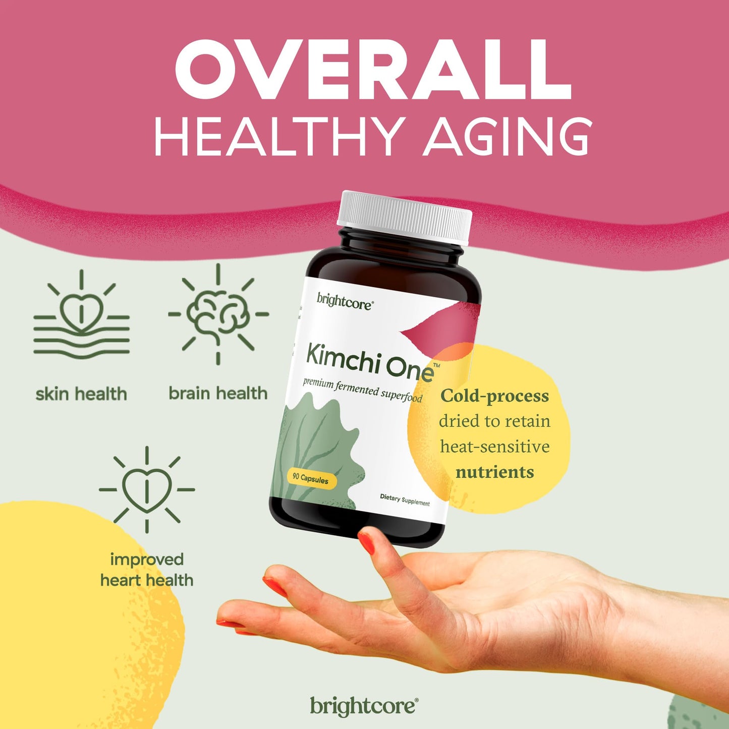 Brightcore Kimchi One Capsules – Probiotic & Enzyme Nutrition for Gut Health | Gluten-Free, 90 Vegan Capsules