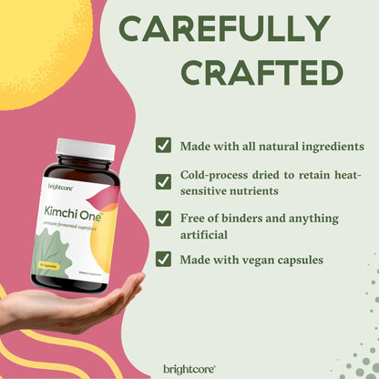 Brightcore Kimchi One Capsules – Probiotic & Enzyme Nutrition for Gut Health | Gluten-Free, 90 Vegan Capsules