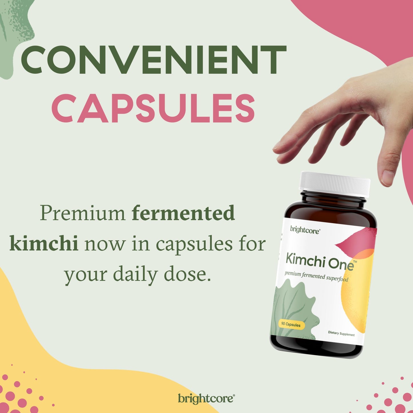 Brightcore Kimchi One Capsules – Probiotic & Enzyme Nutrition for Gut Health | Gluten-Free, 90 Vegan Capsules