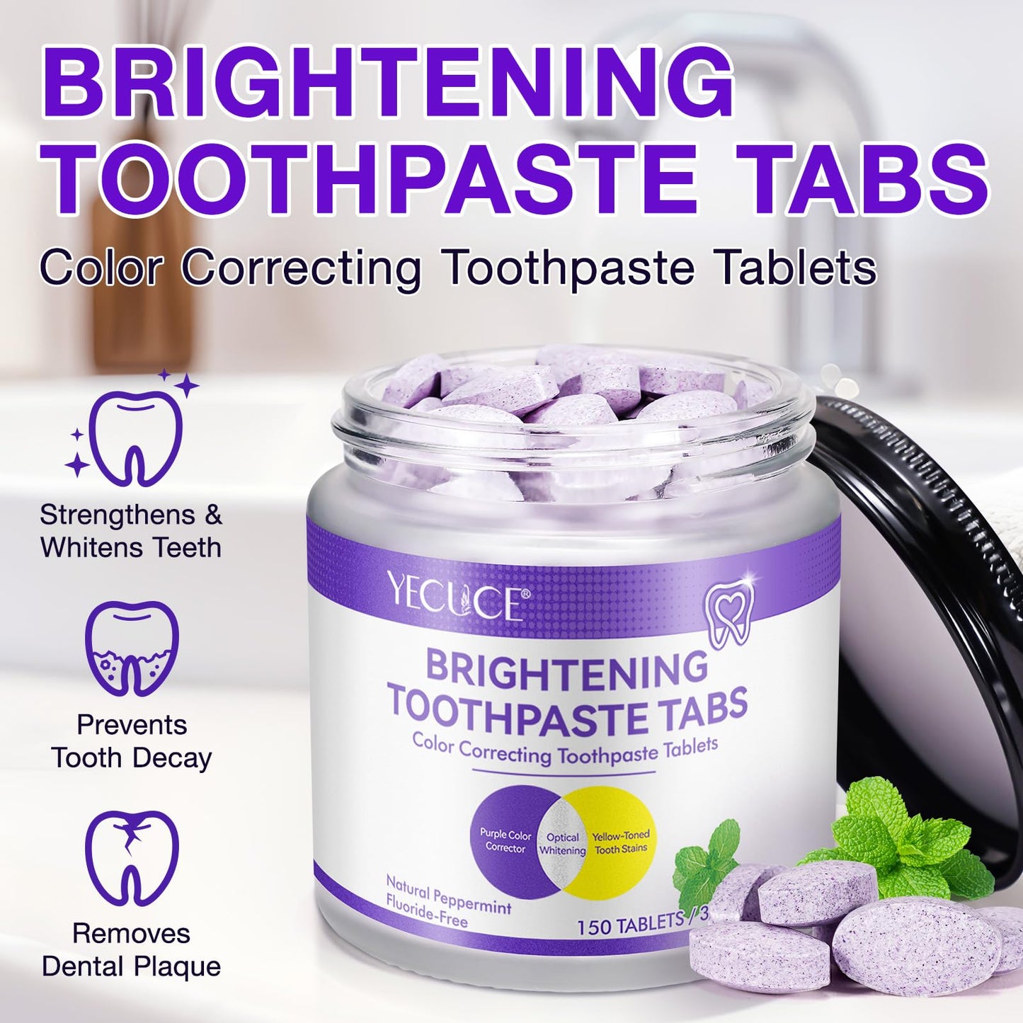 Purple Toothpaste Tablets for Teeth Whitening – Enamel-Safe, Peroxide-Free