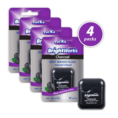 BrightWorks Activated Charcoal Dental Floss – 55 Yards x4 – Mint Waxed