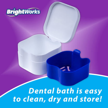 BrightWorks Dental Bath Cleaner Cup Case (3 Pack) – Dentures, Aligners, Retainers & Dental Appliances