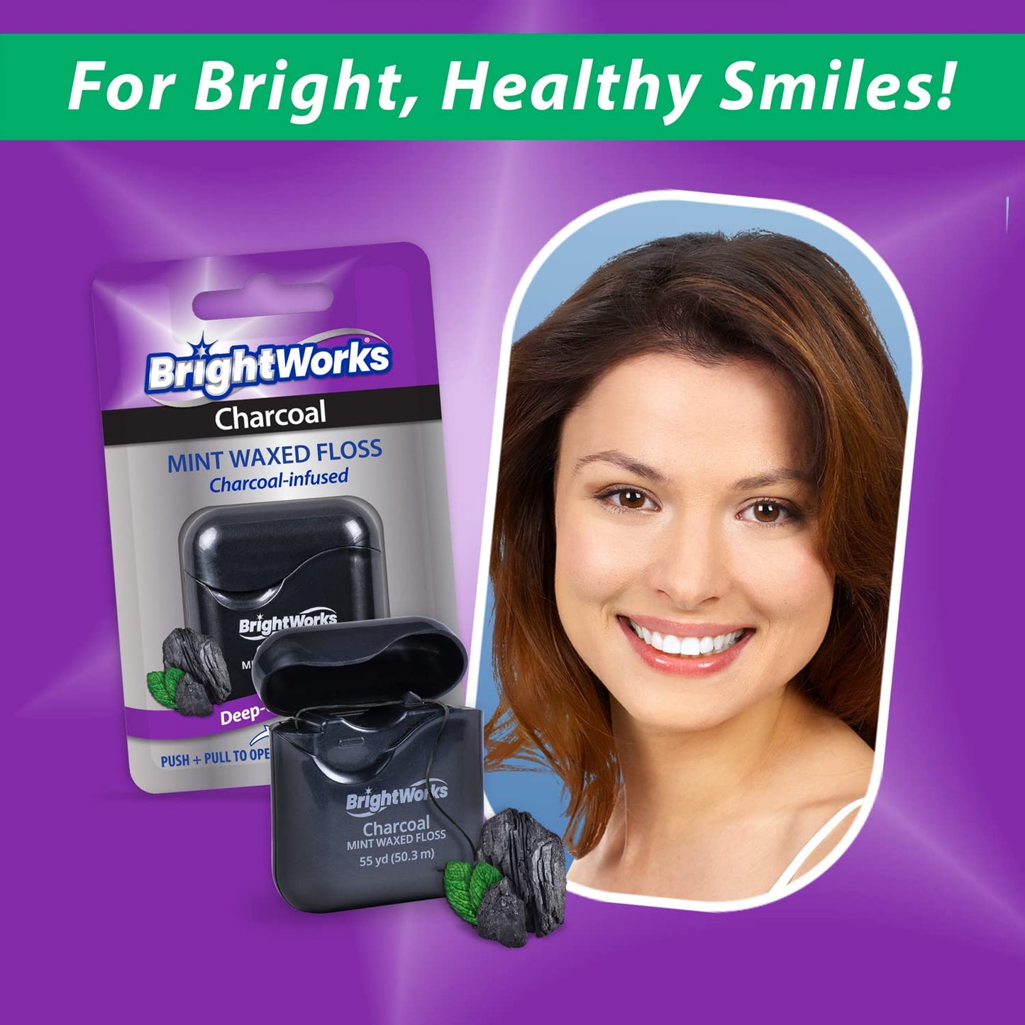 BrightWorks Activated Charcoal Dental Floss – 55 Yards x4 – Mint Waxed