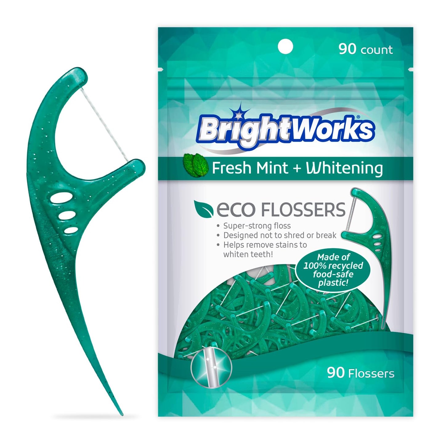 Brightworks ECO Floss Picks – 270 Count, PFAS Free, Mint-Flavored, Made in USA, 100% Post-Consumer Recycled Plastic