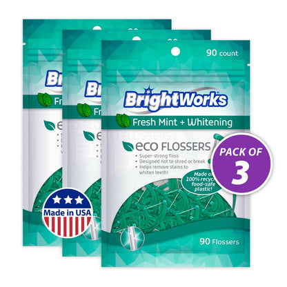 Brightworks ECO Floss Picks – 270 Count, PFAS Free, Mint-Flavored, Made in USA, 100% Post-Consumer Recycled Plastic