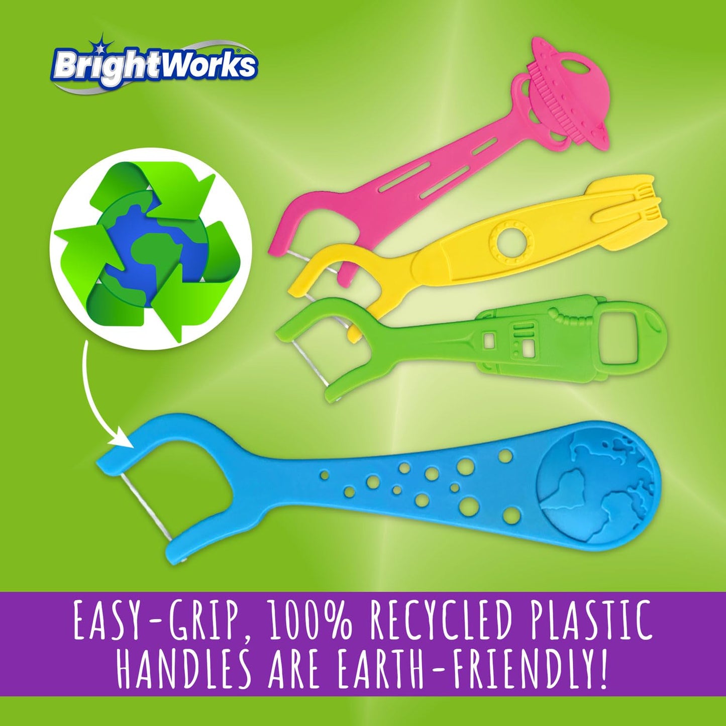BrightWorks Kids Space Flossers – 240 Total, 80 Count Pack, Mixed Berry, Fluoride, Eco-Friendly