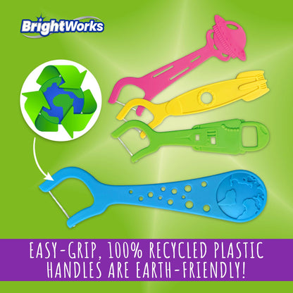 BrightWorks Kids Space Flossers – 240 Total, 80 Count Pack, Mixed Berry, Fluoride, Eco-Friendly