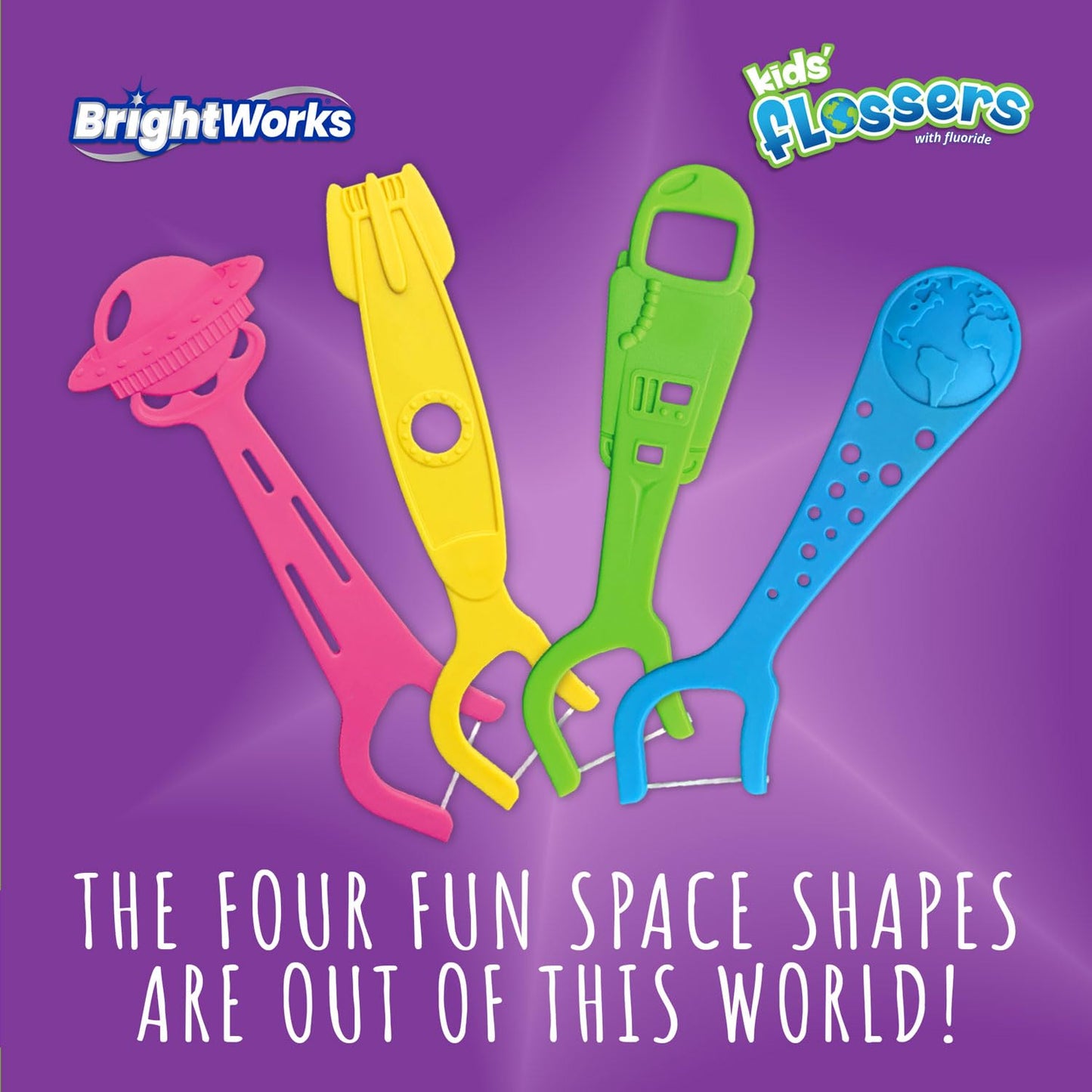 BrightWorks Kids Space Flossers – 240 Total, 80 Count Pack, Mixed Berry, Fluoride, Eco-Friendly