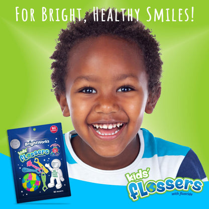 BrightWorks Kids Space Flossers – 240 Total, 80 Count Pack, Mixed Berry, Fluoride, Eco-Friendly