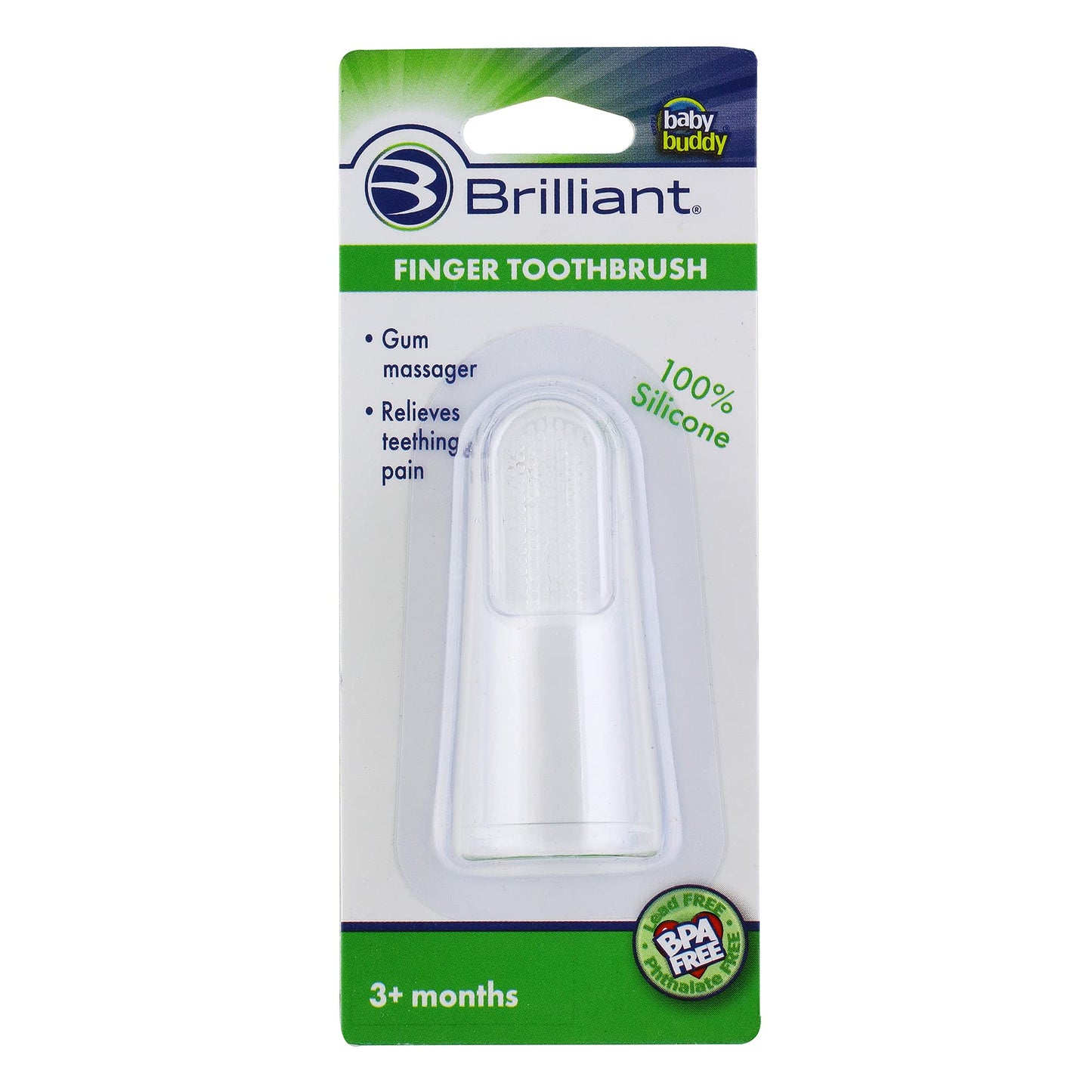 Brilliant Baby Finger Toothbrush – Silicone Gum Massager & Teether (3+ Months) – Clear