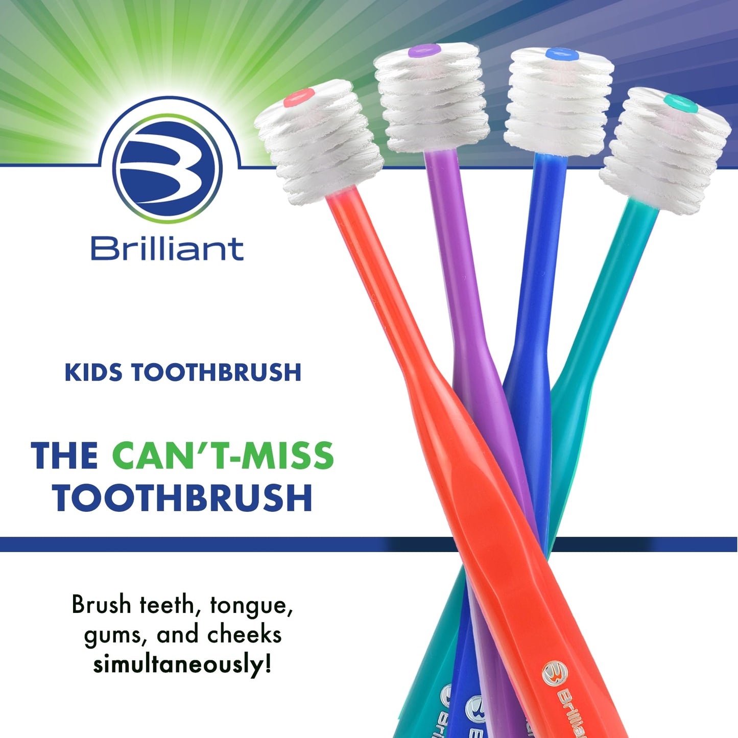 Brilliant Kids Toothbrush – Soft Bristles, 360° Round Head, Ages 5-9 (Royal Blue)