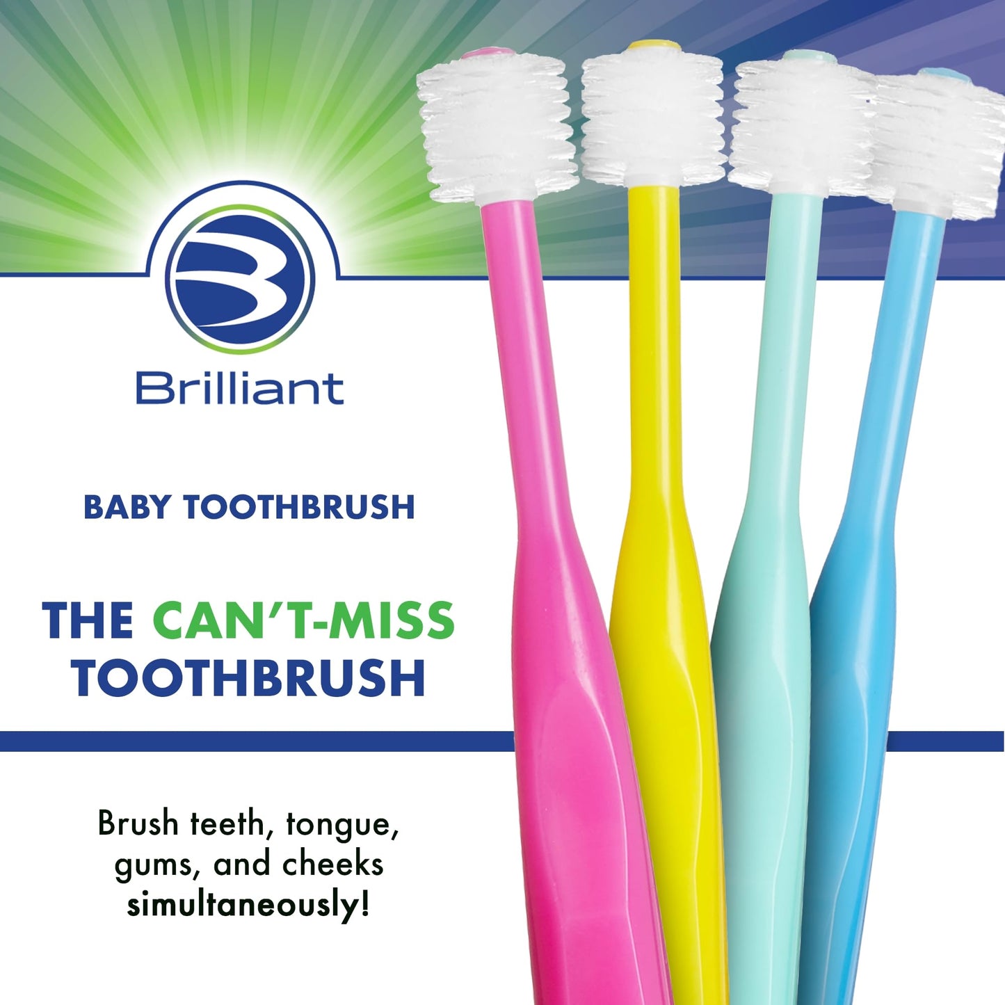 Brilliant Oral Care Baby Toothbrush – Ultra-Soft Bristles, 360° Round Head, Ages 0-2 (3 Pack)