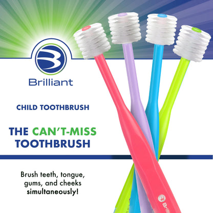 Brilliant Oral Care Child Toothbrush – Soft Bristles, Round Head, Sky Blue, 3 Pack (Ages 2-5)