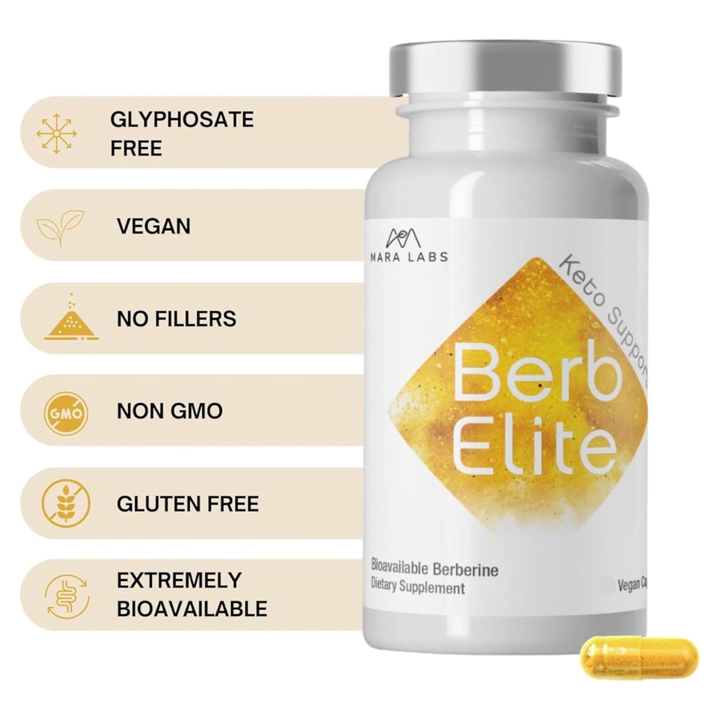 BrocElite Mara Labs BerbElite: 350mg Berberine HCL + Broccoli Seed Complex | 120 Vegan Capsules