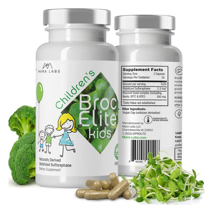 BrocElite Mara Labs Kids | Broccoli Sulforaphane Supplement for Children | No Glyphosate Residue | 60 Vegan Capsules