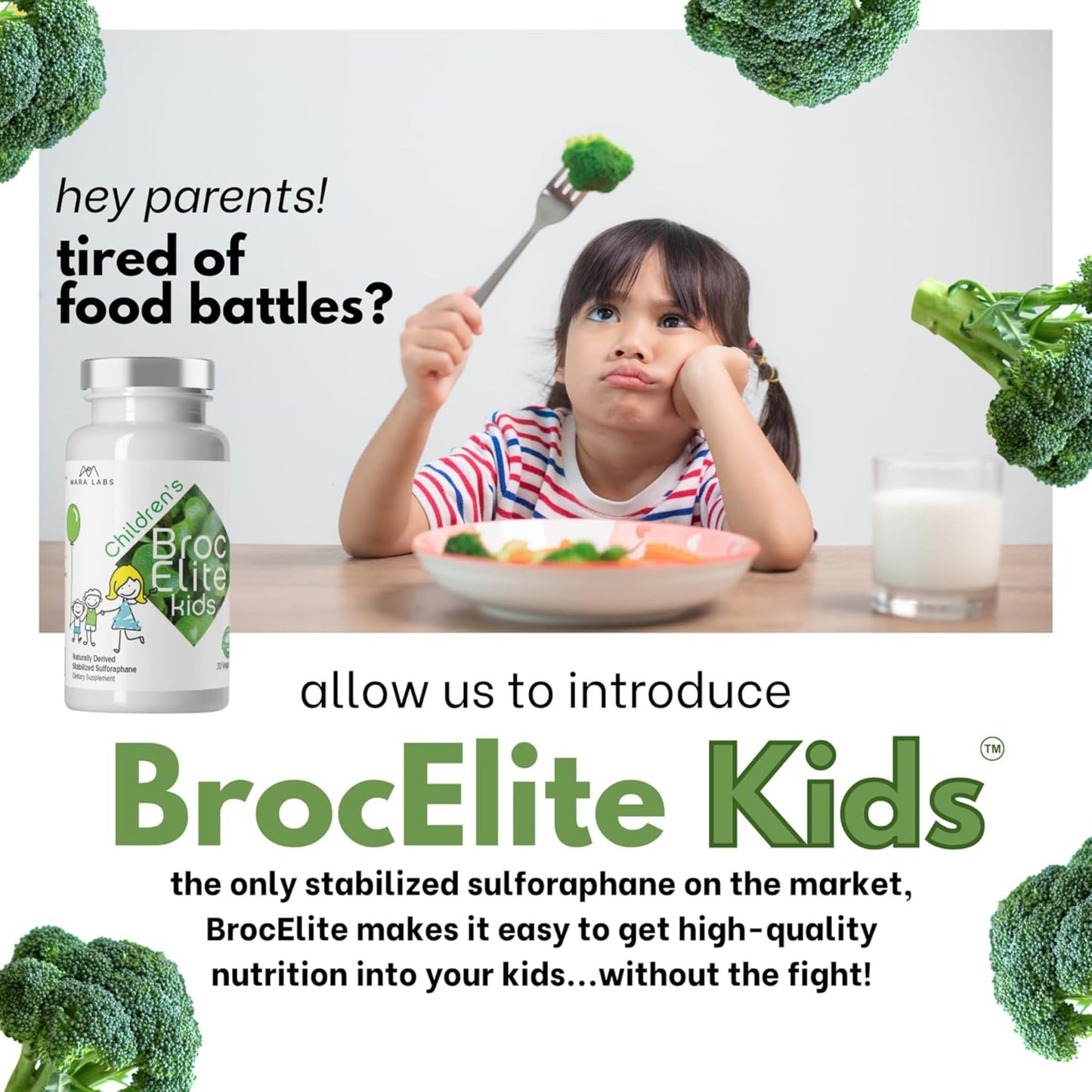 BrocElite Mara Labs Kids | Broccoli Sulforaphane Supplement for Children | No Glyphosate Residue | 60 Vegan Capsules