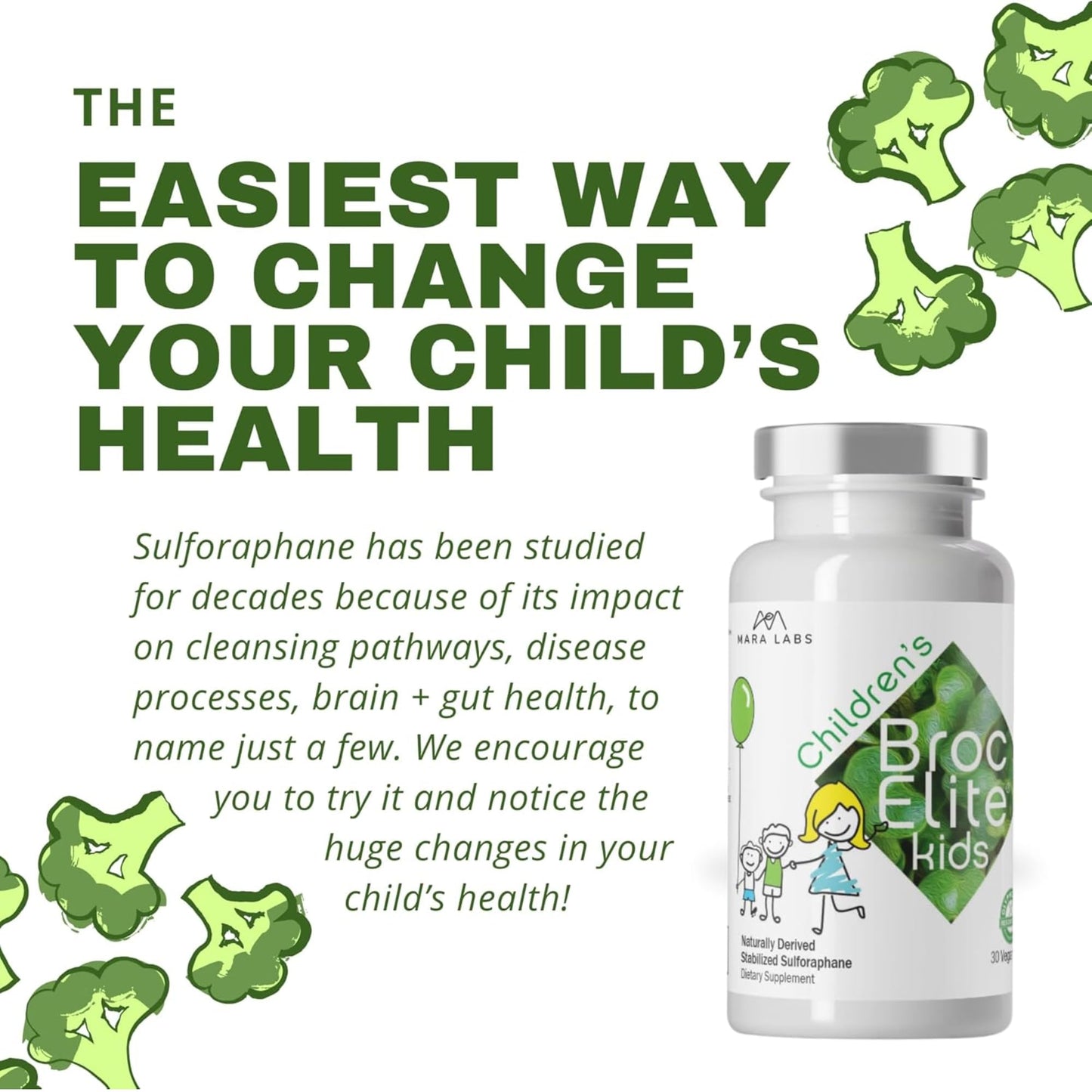 BrocElite Mara Labs Kids | Broccoli Sulforaphane Supplement for Children | No Glyphosate Residue | 60 Vegan Capsules