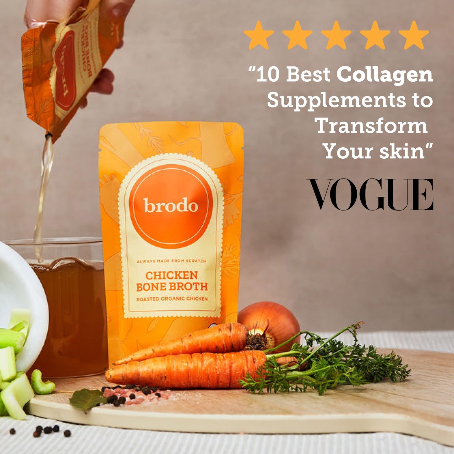 Brodo Organic Chicken Bone Broth with Collagen — Low Sodium, Protein-Rich (4x25 oz Pouches)