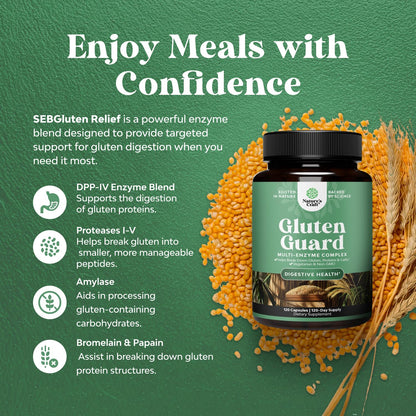 Natures Craft Gluten Digestive Enzymes – Fast Acting Debloat Support, 120 Count