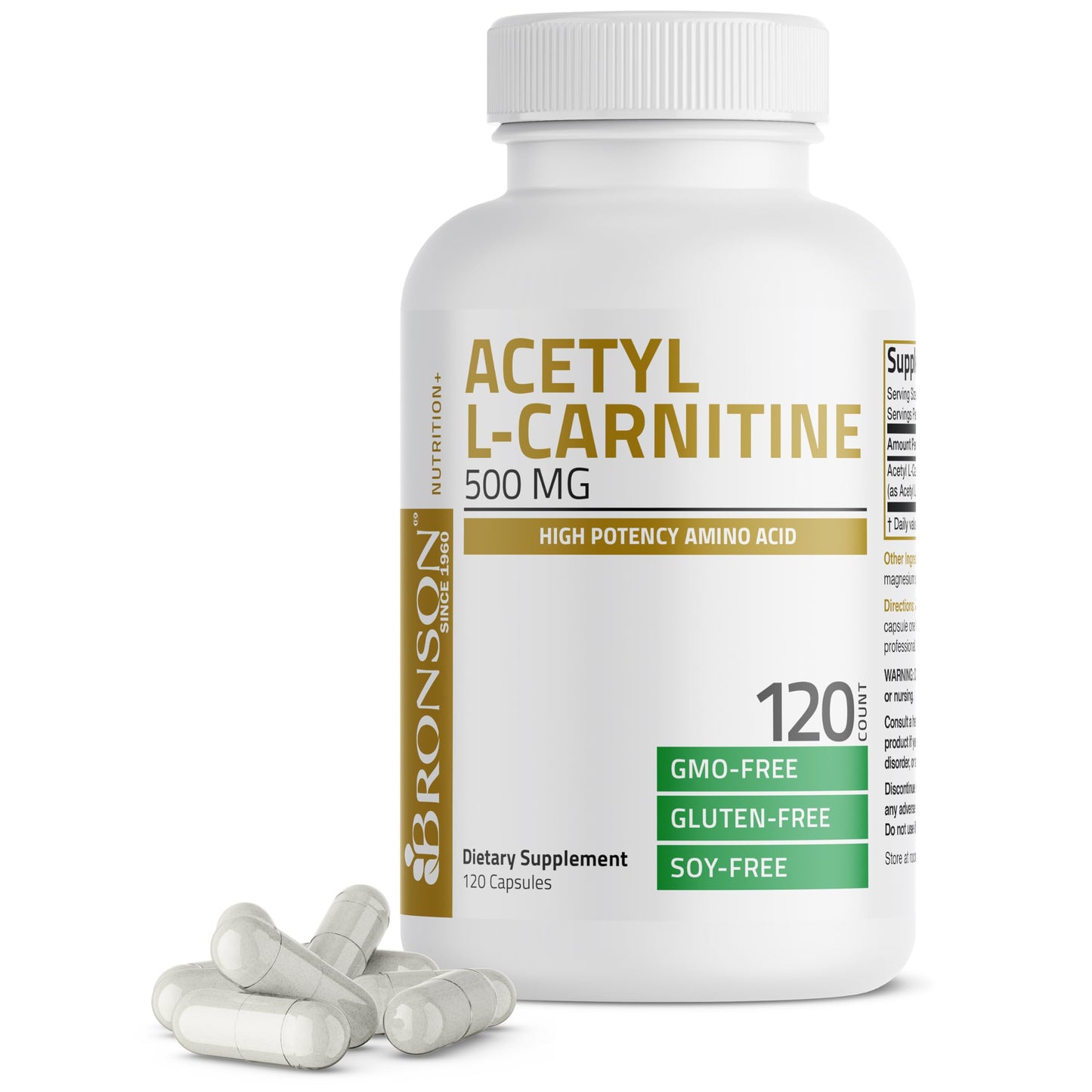 Bronson Acetyl L-Carnitine 500 MG – High Potency (120 Capsules, Non-GMO)