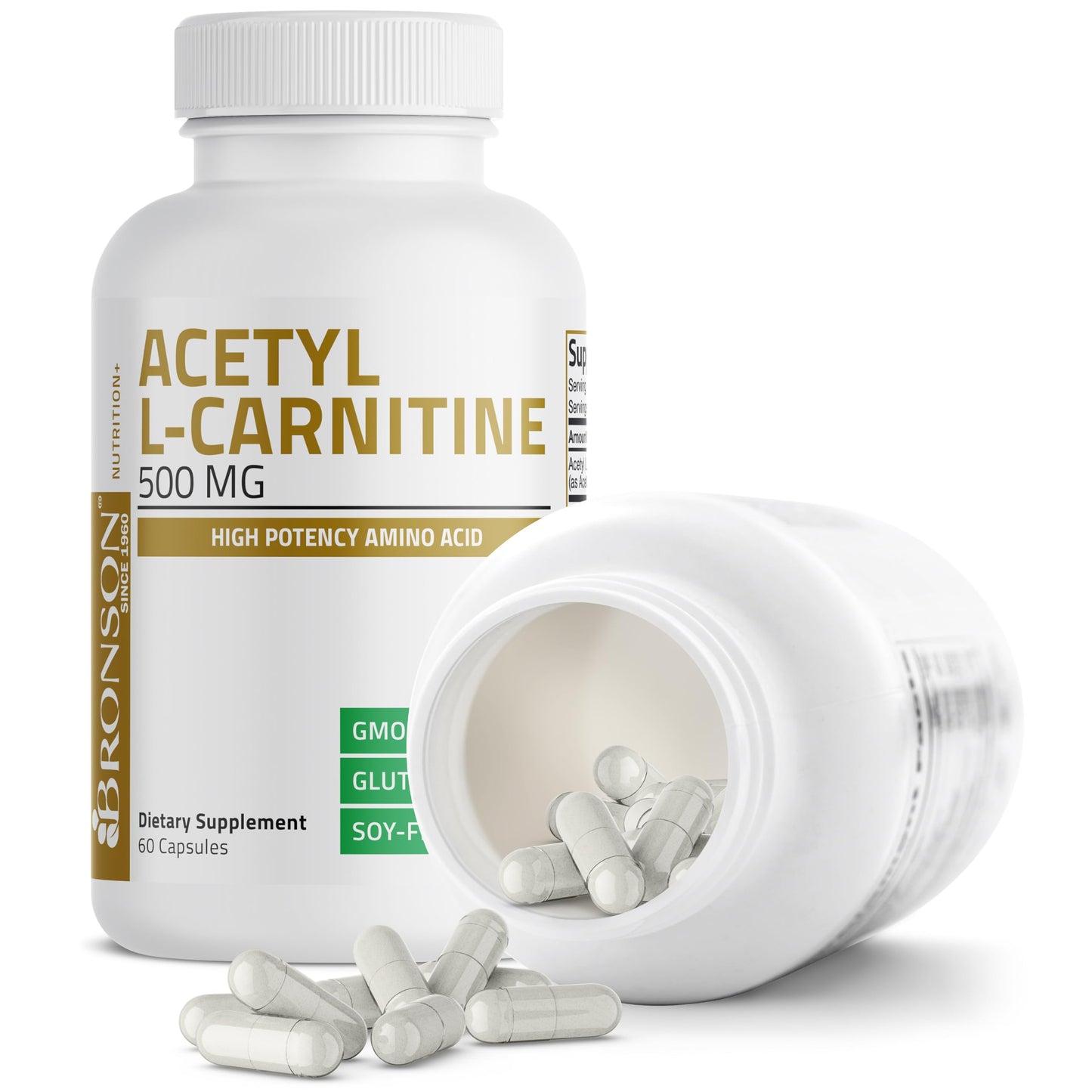 Bronson Acetyl L-Carnitine 500 MG High Potency - Non-GMO, 60 Capsules