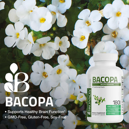 Bronson Bacopa Supports Brain Function & Mental Performance – Non-GMO, 90 Veg Capsules