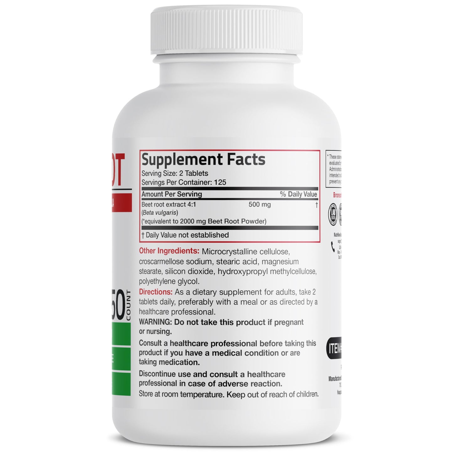 Bronson Beet Root Extra Strength – Non-GMO, 250 Vegetarian Tablets