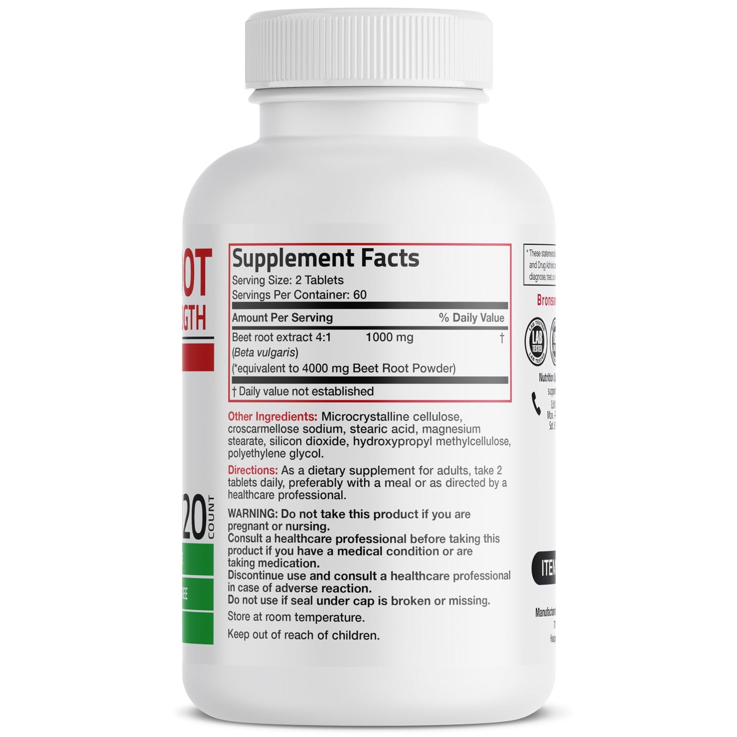 Bronson Beet Root Double Strength - Non-GMO, 120 Vegetarian Tablets