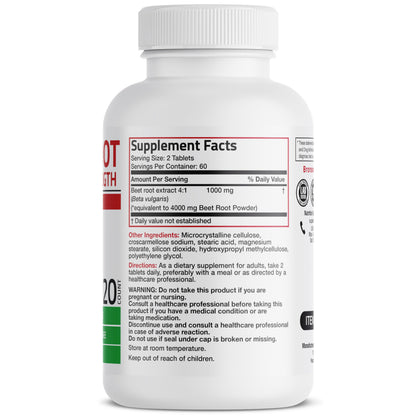 Bronson Beet Root Double Strength - Non-GMO, 120 Vegetarian Tablets