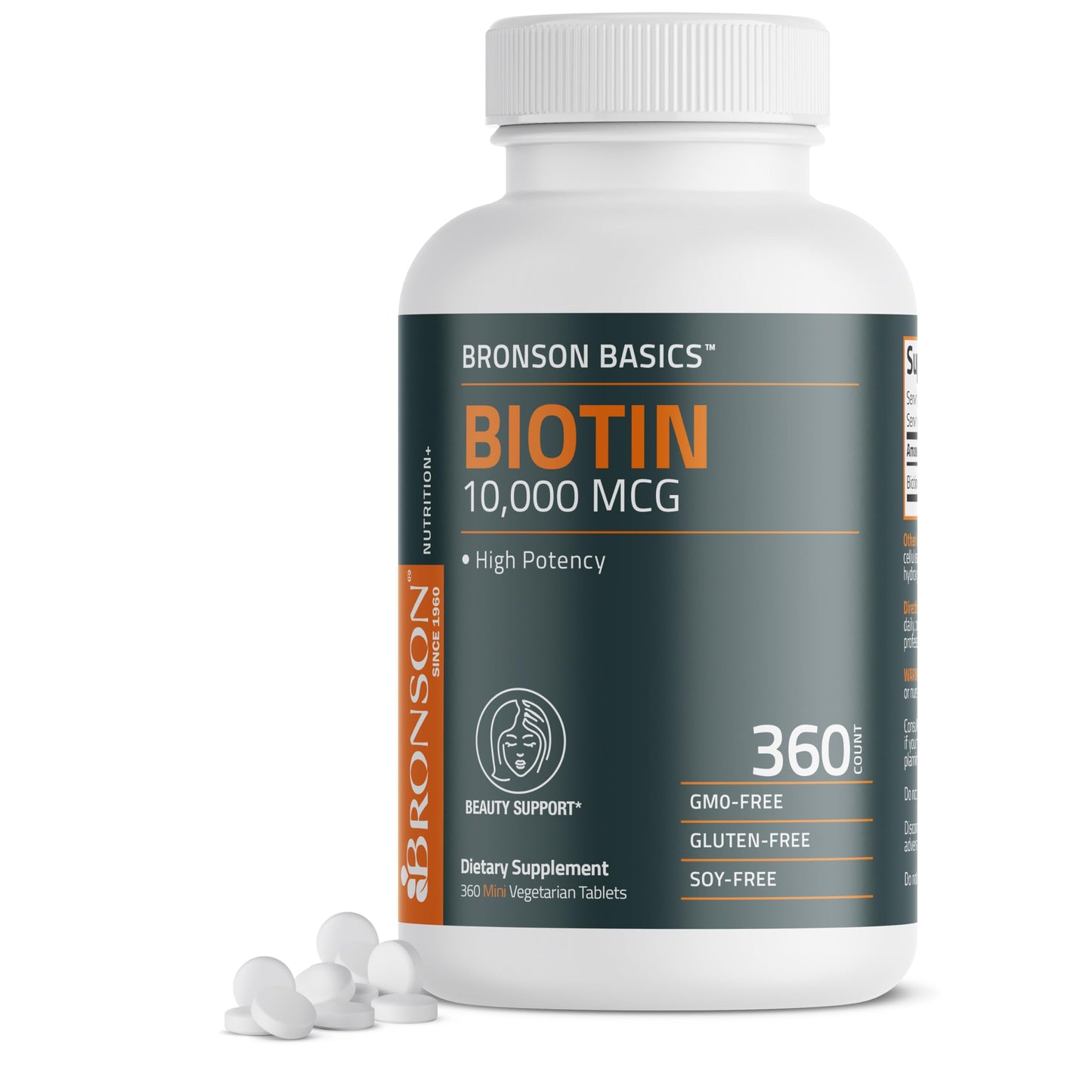 Bronson Biotin 10,000mcg | Supports Healthy Hair, Skin & Nails | Vegetarian, Non-GMO | 360 Tablets