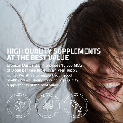 Bronson Biotin 10,000mcg | Supports Healthy Hair, Skin & Nails | Vegetarian, Non-GMO | 360 Tablets