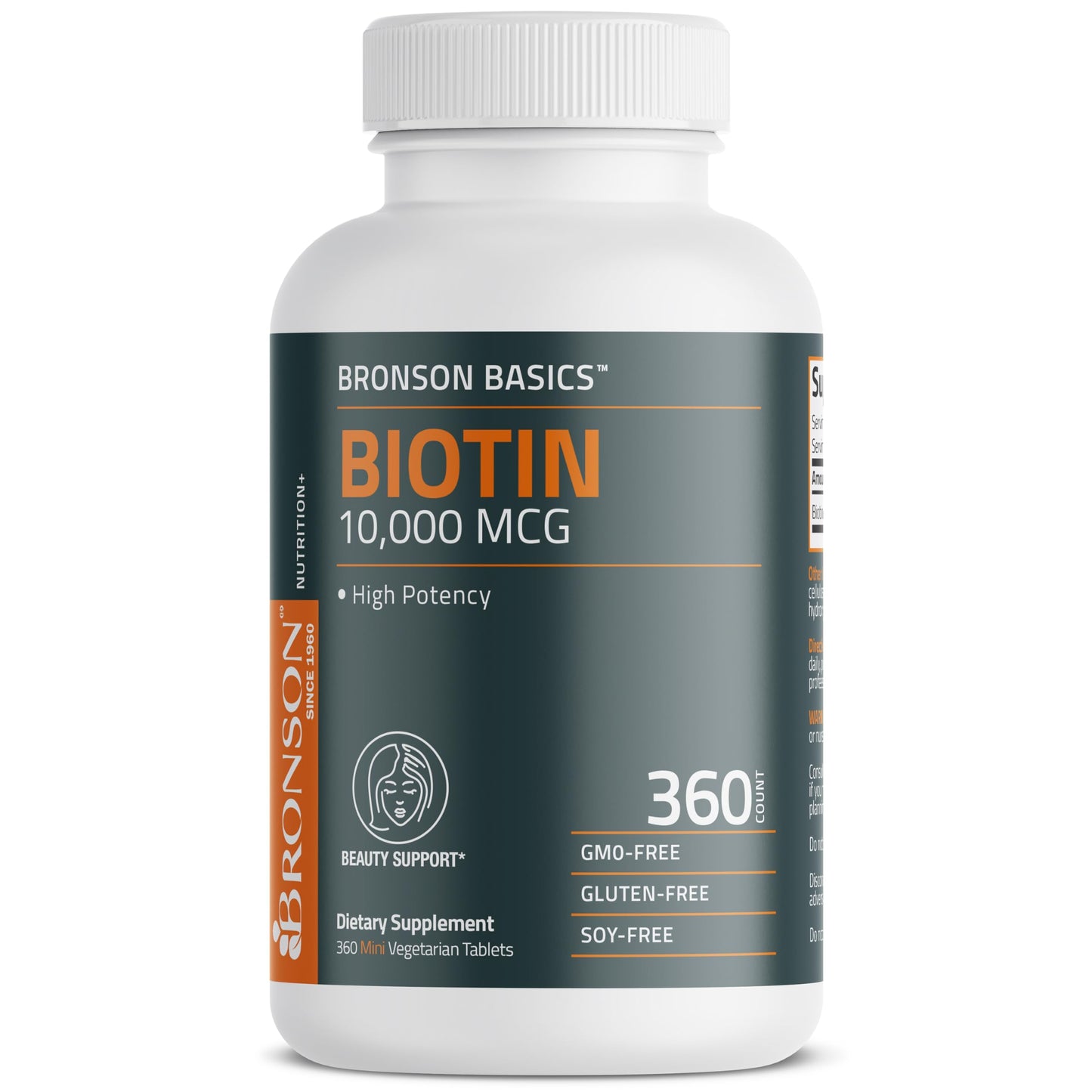 Bronson Biotin 10,000mcg | Supports Healthy Hair, Skin & Nails | Vegetarian, Non-GMO | 360 Tablets