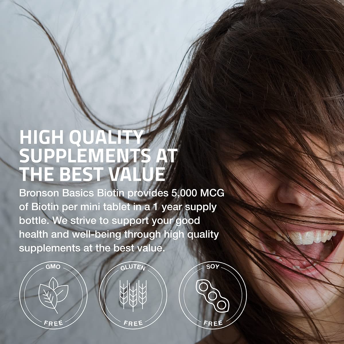 Bronson Biotin 5,000 MCG – Hair, Skin & Nails Support | 360 Vegetarian Tablets