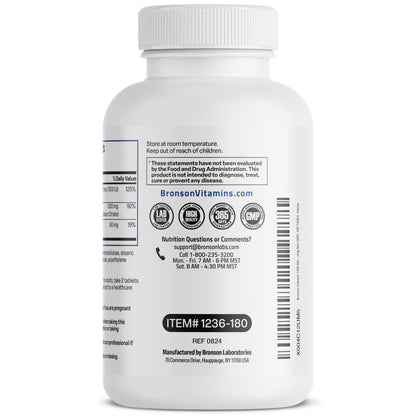 Bronson Calcium 1200 mg Sustained Release + Vitamin D3 1000 IU | Non-GMO | 180 Tablets