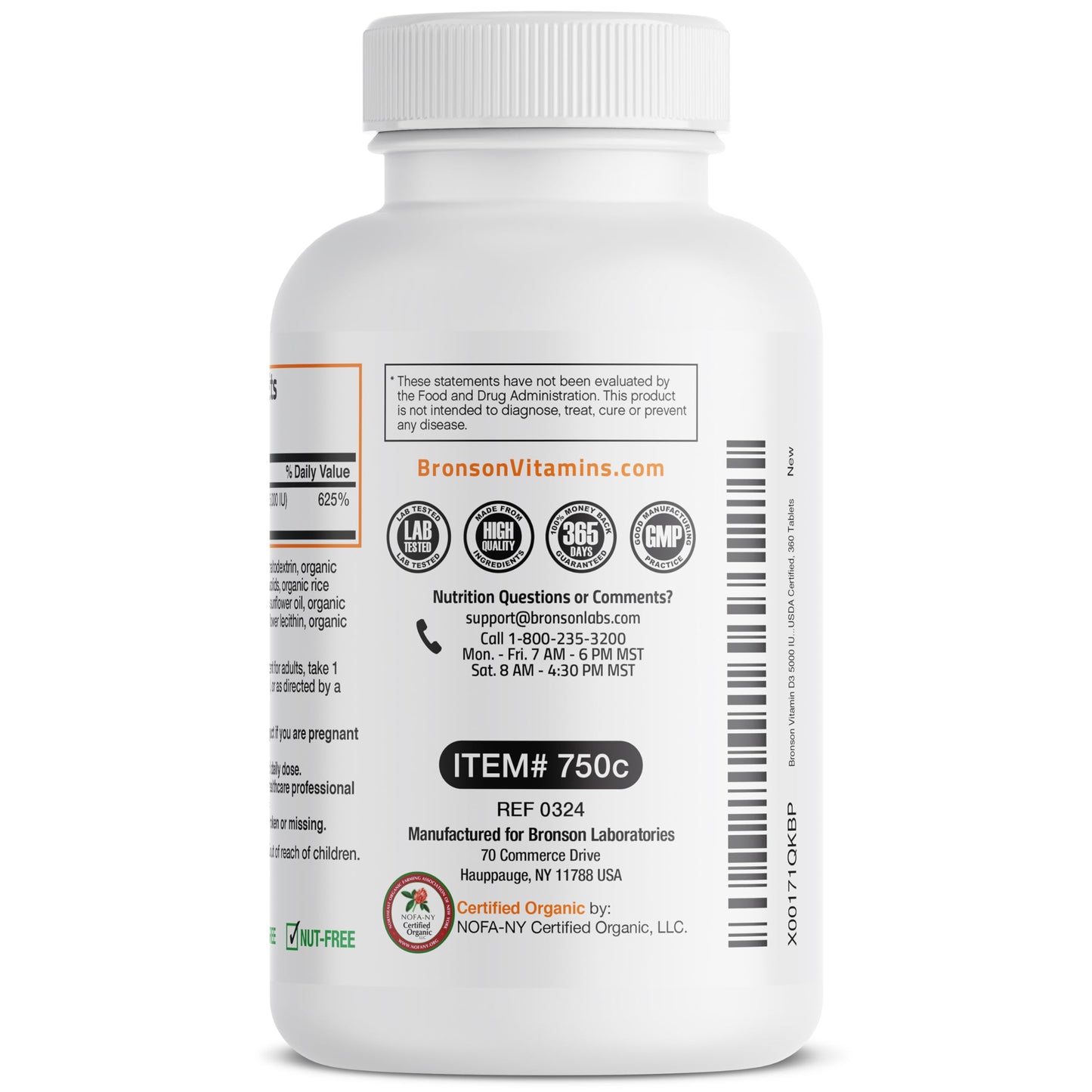 Bronson Vitamin D3 5,000 IU Organic High Potency Non-GMO | 360 Tablets