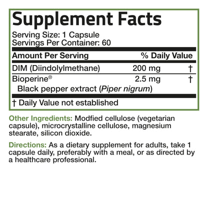 Bronson DIM 200 MG with BioPerine – Estrogen Metabolism & Hormone Balance | 60 Vegetarian Capsules