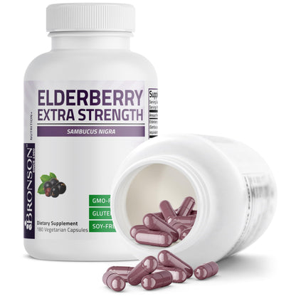 Bronson Elderberry Extra Strength – Immune Support & Antioxidant Protection | 180 Vegetarian Capsules | Non-GMO