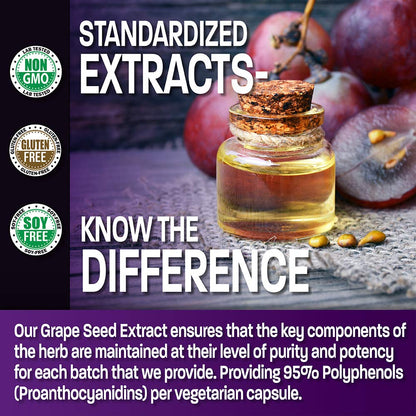 Bronson Grape Seed Extract 400 mg – Antioxidant & Immune Support | 95% Proanthocyanidins | Non-GMO, 180 Vegetarian Capsules