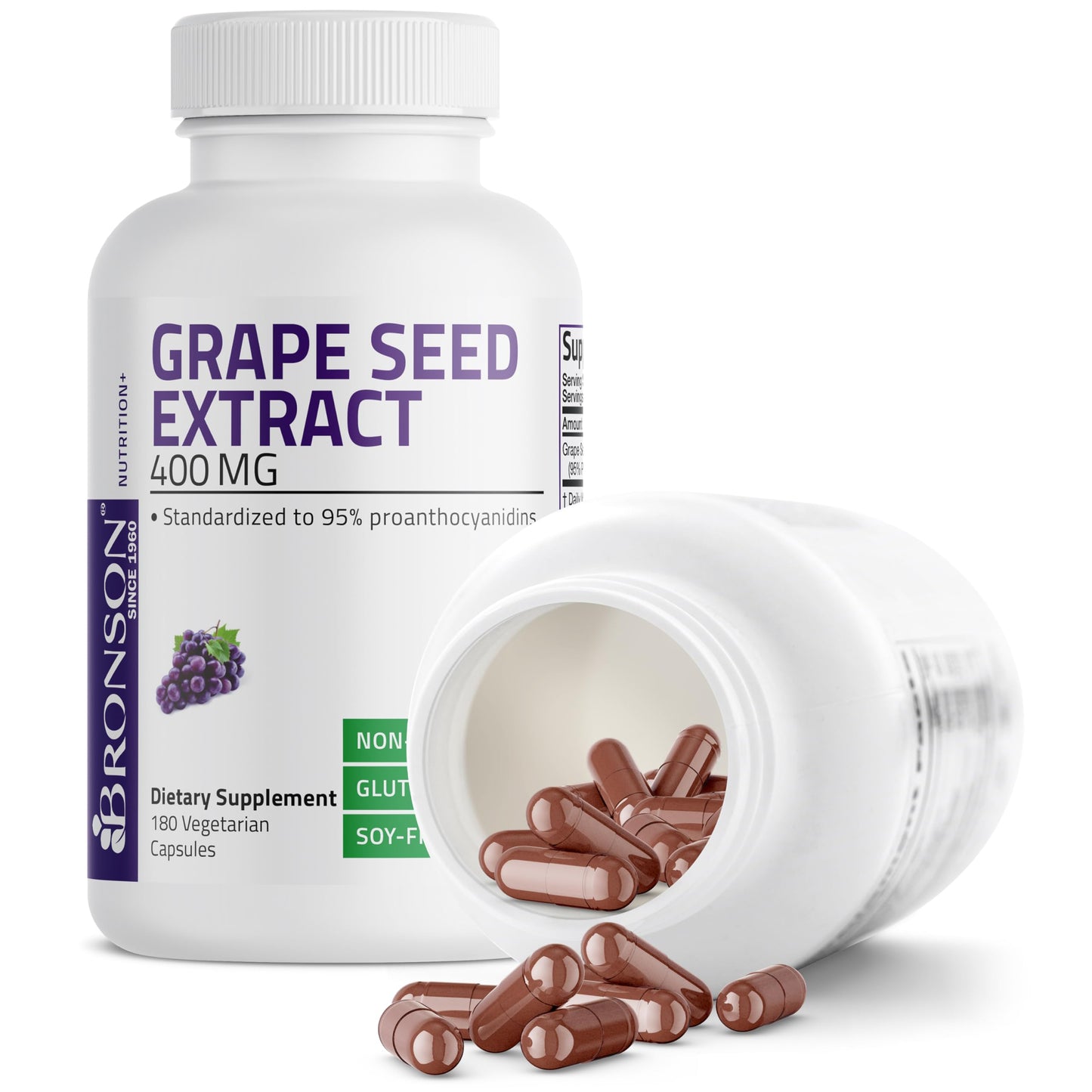 Bronson Grape Seed Extract 400 mg – Antioxidant & Immune Support | 95% Proanthocyanidins | Non-GMO, 180 Vegetarian Capsules