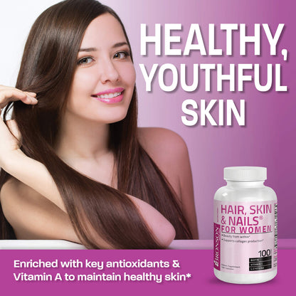 Bronson Hair, Skin & Nails with Biotin Extra Strength – Women’s Vitamin Supplement, 100 Capsules