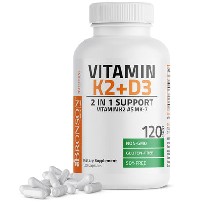 Bronson Vitamin K2 MK-7 with D3 - Non-GMO, 120 Capsules