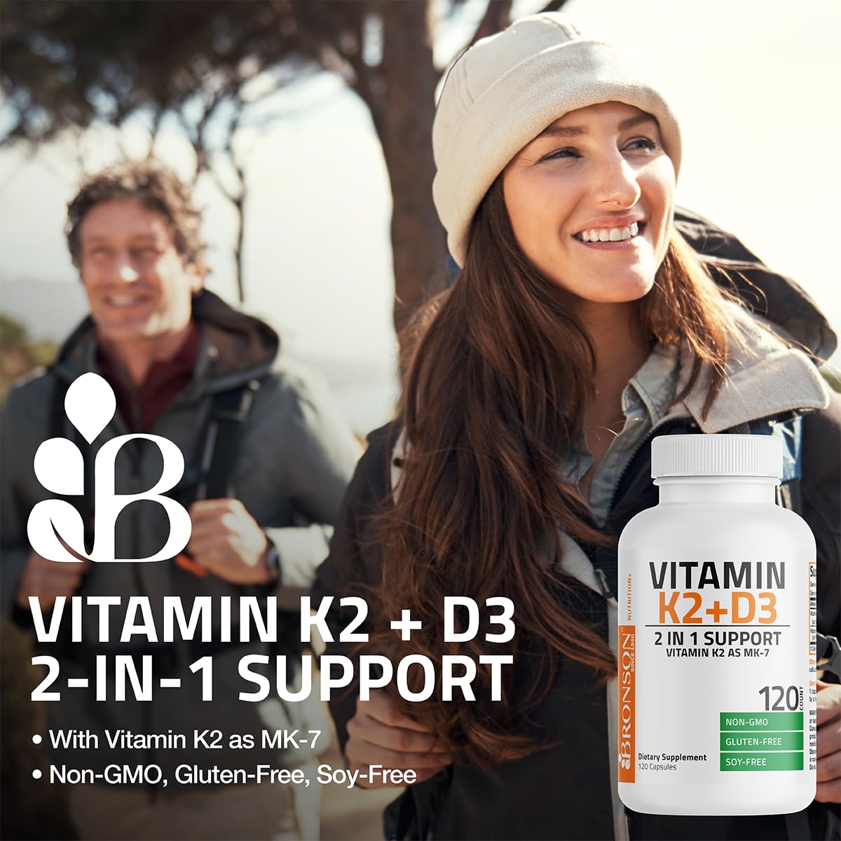 Bronson Vitamin K2 MK-7 with D3 - Non-GMO, 120 Capsules