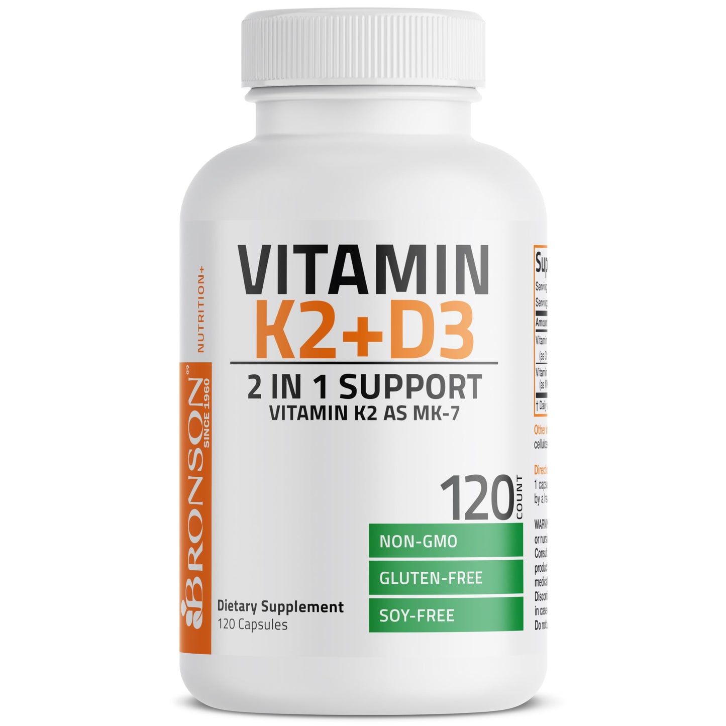 Bronson Vitamin K2 MK-7 with D3 - Non-GMO, 120 Capsules