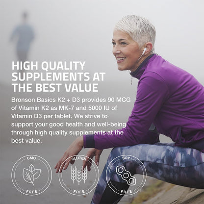 Bronson Vitamin K2 D3 (MK-7) Supplement – Non-GMO, 120 Tablets