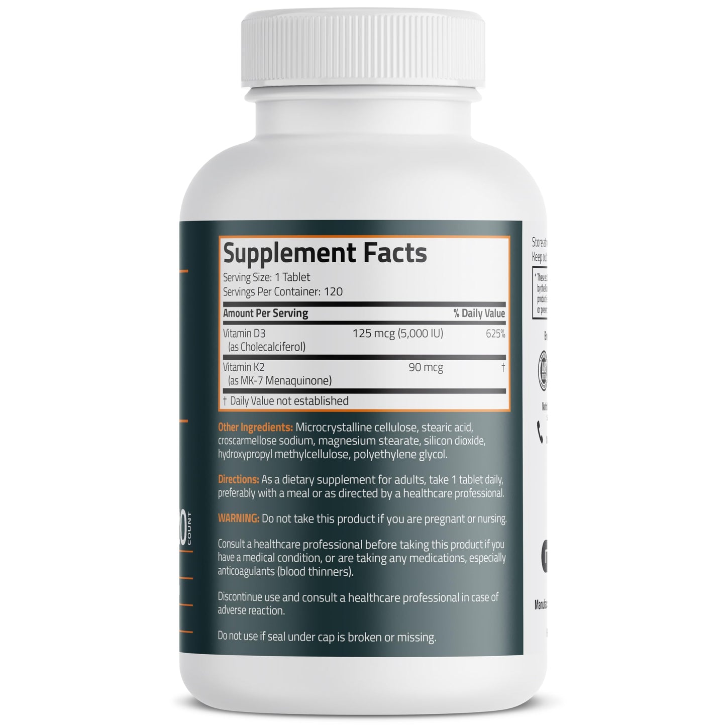 Bronson Vitamin K2 D3 (MK-7) Supplement – Non-GMO, 120 Tablets
