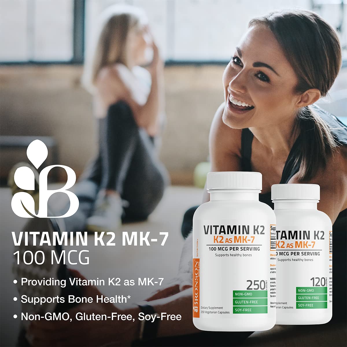 Bronson Vitamin K2 MK-7 Menaquinone 100 mcg – Non-GMO, 120 Capsules