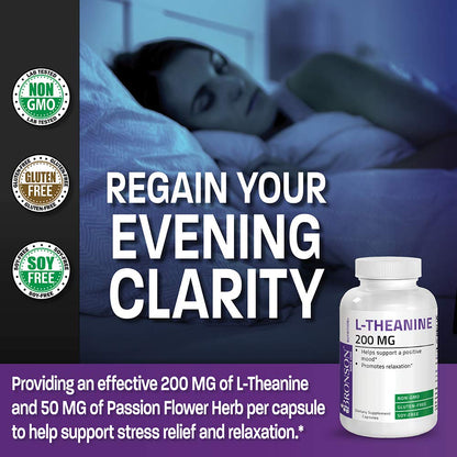 Bronson L-Theanine 200mg (Double-Strength) with Passion Flower - 120 Capsules | Stress & Focus Support