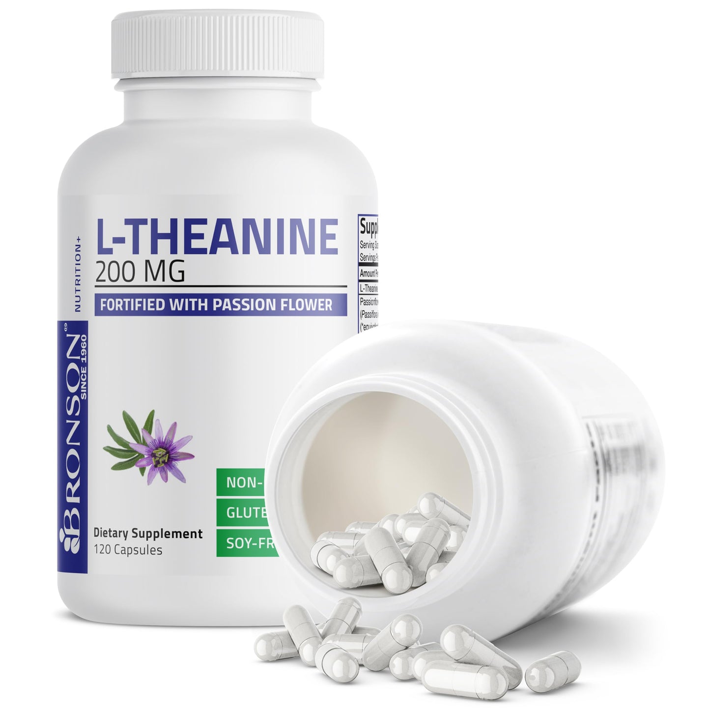 Bronson L-Theanine 200mg (Double-Strength) with Passion Flower - 120 Capsules | Stress & Focus Support