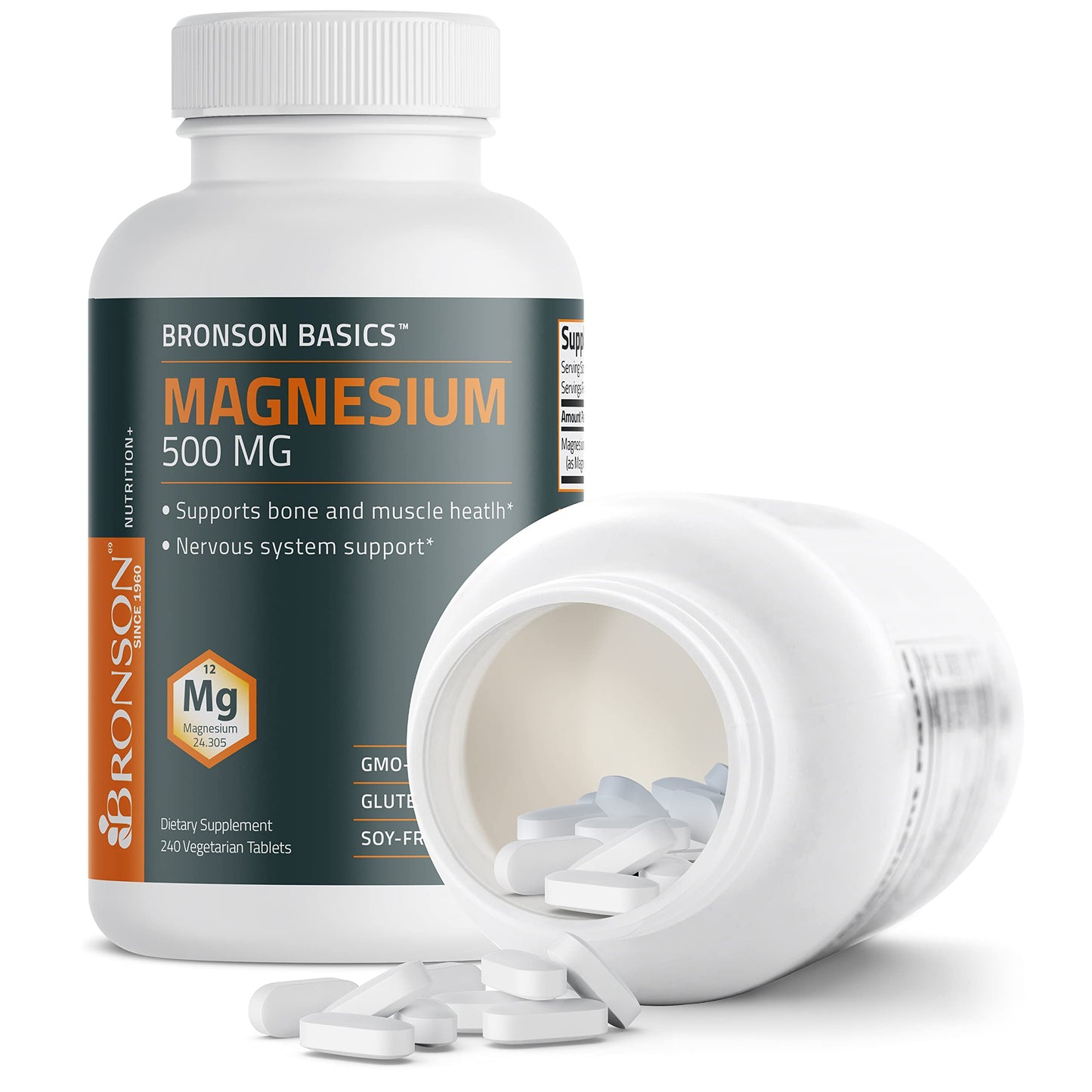 Bronson Magnesium 500 MG – Supports Bone & Muscle Health, Nervous System | Non-GMO, 240 Vegetarian Tablets